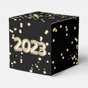 2023 Neue Jahre   Gold und Black Balloon Confetti Geschenkschachtel