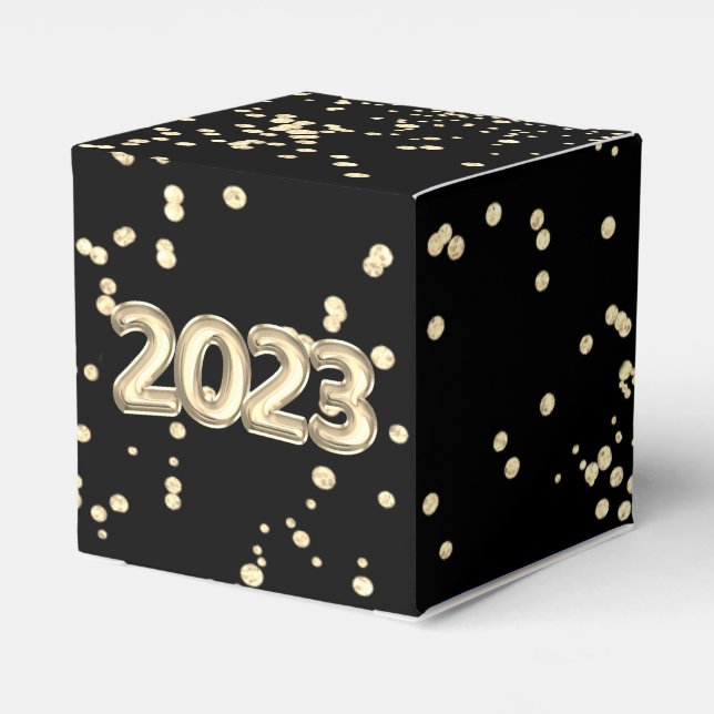 2023 Neue Jahre | Gold und Black Balloon Confetti Geschenkschachtel (Rückseite)