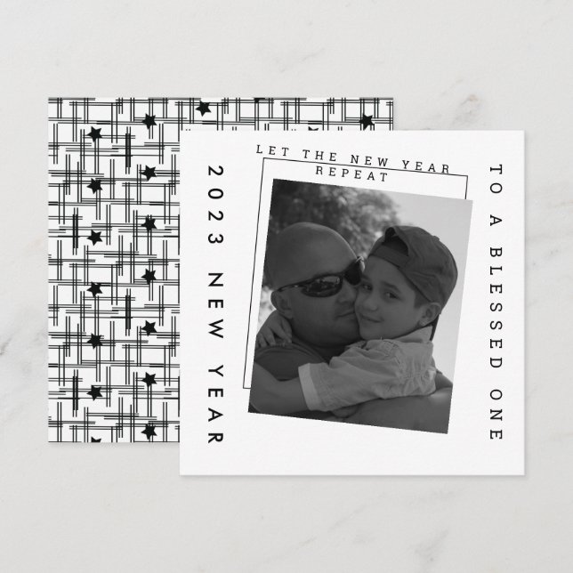 2023 Neue Jahre Schwarz-weiße Fotokarte Karte (Vorne/Hinten)