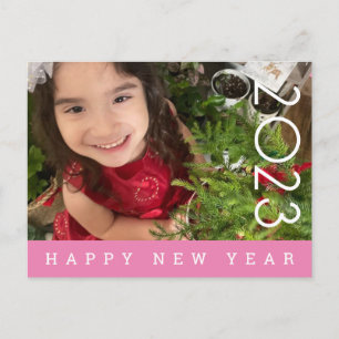 2023 Neujahrs-Fotokarte mit rosa Rand Postkarte