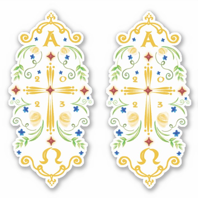 2023 Paschal Candle Blue Flowers Sticker (Vorderseite)