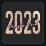 2023 premium design with glittery texts quadratischer aufkleber<br><div class="desc">2023 A Premium and Elegant Happy New Year Illustration With Beautiful Colorful Glittery Textur Text in Gold and Pink Colors. Holiday Typography Poster, Banner Or Greeting Card For Merry Christmas. Perfect for Giving As a Gift For Father, Mother, Son, Daughter, Sister, Brother, Grandeltern, Boyfriend, Girlfriend, Husband, Wife, Uncle, Teacher, Family....</div>