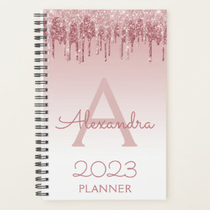 2023 Rose Gold Blush Pink Glitter Sparkle Monogram Planer