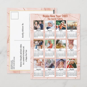 2023 Rose Gold Moderne Familie 12 Foto Kalender Postkarte