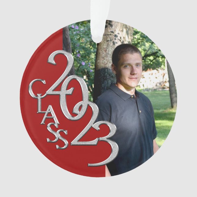 2023 Rot-Silber-Abschluss-Foto Ornament (Vorderseite)