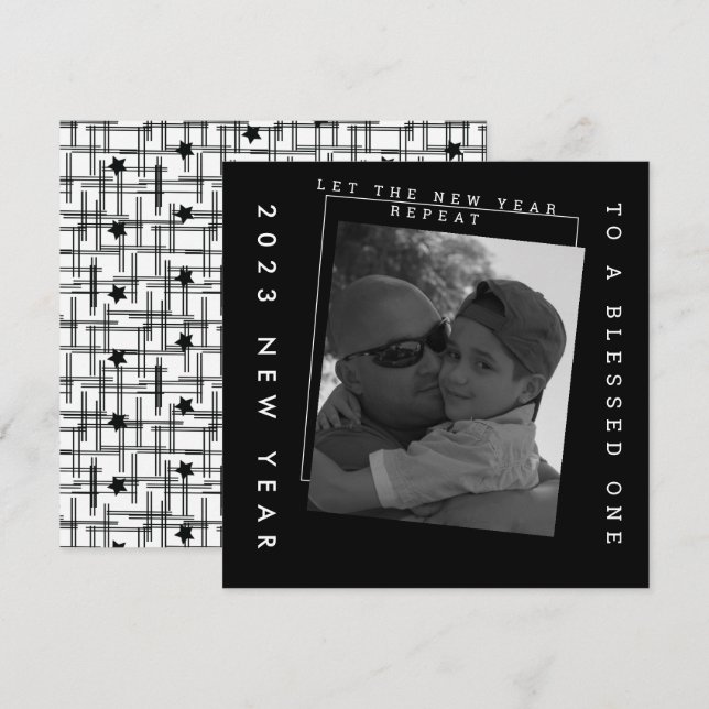 2023 Schwarz-Weiß-Foto der neuen Jahre Karte (Vorne/Hinten)