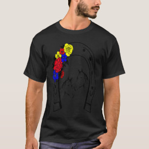 2023 Schwarz-Weiß-Hufeisen 2 Pferde und Farbe T-Shirt