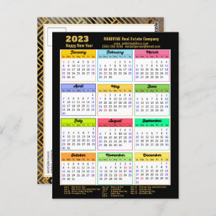 2023 Schwarzes Script - Moderner Kalender für Unte Postkarte