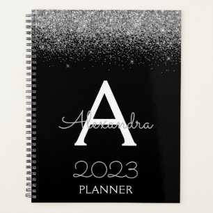 2023 Silber Schwarzes Glitter Monogram Moderne Lux Planer