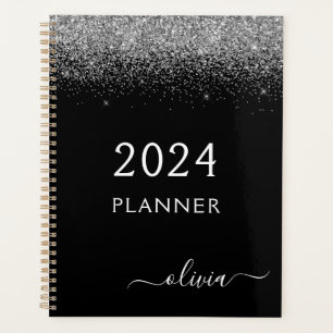 2023 Silver Black Glitter Sparkle Glam Monogram Planer