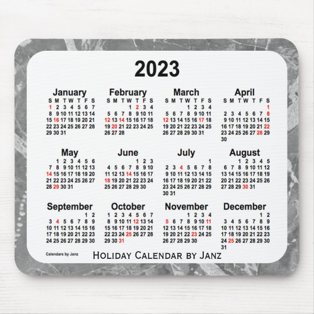 2023 Silver Holiday Art Calendar von Janz Mouse Pa Mousepad (Vorne)