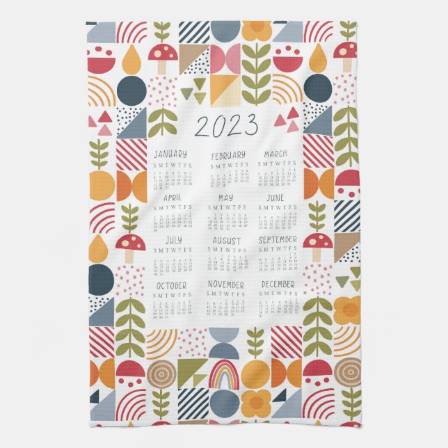 2023 Tea Towel Calendar Bauhaus Floral Kathrin Leg Geschirrtuch (Vertikal)