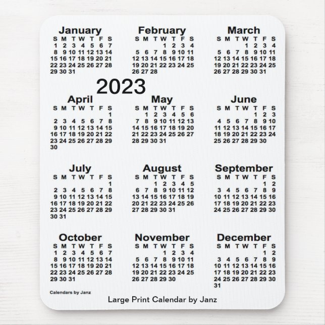 2023 White Large Print Calendar von Janz Mousepad (Vorne)