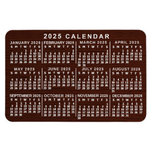 2023 Year Monthly Calendar Brown Wood Grain Simple Magnet