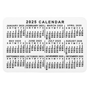 2023 Year Monthly Calendar Classic White and Black Magnet