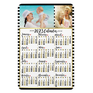 2023 Year Monthly Calendar Stripes Custom Photos Magnet