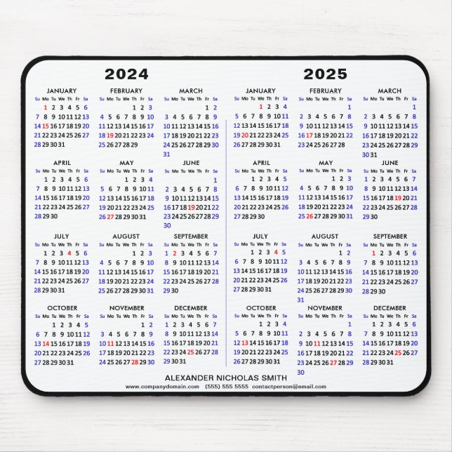 2024-2025 2 Jahre Kalender Schwarzer Individuelle  Mousepad (Vorne)