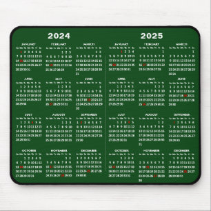 2024-2025 2-Jahres-Kalender Einfache Grüne Feierta Mousepad