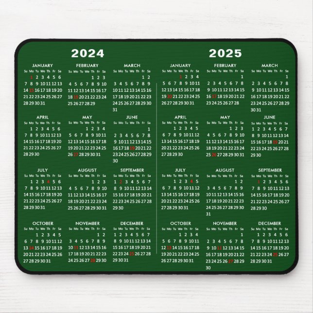 2024-2025 2-Jahres-Kalender Einfache Grüne Feierta Mousepad (Vorne)