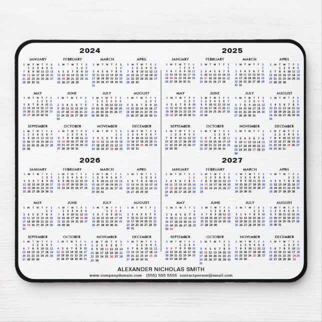 2024-2025 4 Jahre Kalender Schwarzer Individuelle  Mousepad (Vorne)
