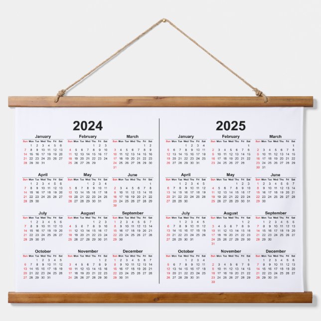 2024 2025 Calendar 2 year black white  Wandteppich Mit Holzrahmen (Vorne)