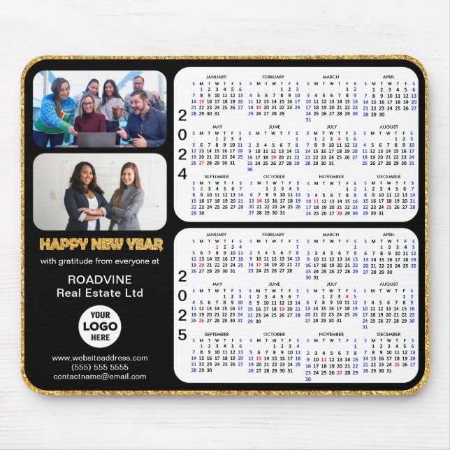 2024 2025 Calendar Gold Script Corporate 2 Foto Mousepad (Vorne)