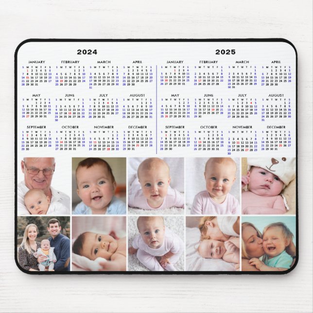 2024 - 2025 Kalender Custom 8 Foto US Holidays Mousepad (Vorne)
