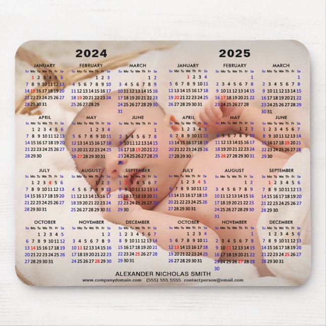 2024 - 2025 Kalender Custom Foto US Holidays Mousepad (Vorne)