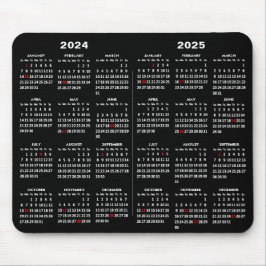 2024 - 2025 Kalender Einfach Schwarz mit US-Urlaub Mousepad