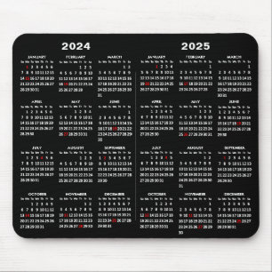 2024 - 2025 Kalender Einfach Schwarz mit US-Urlaub Mousepad