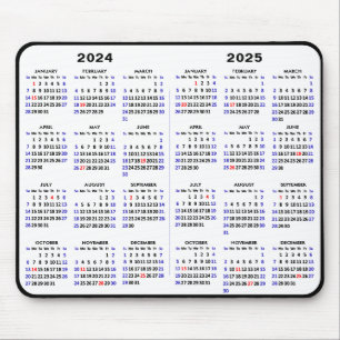 2024 - 2025 Kalender Einfach Schwarz mit US-Urlaub Mousepad