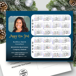 2024 2025 Kalender Modernes Gold Blue Business Fot Feiertagspostkarte