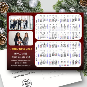 2024 - 2025 Kalender Modernes RED Corporate 2 Foto Feiertagspostkarte