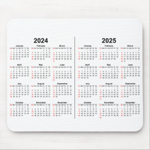 2024 2025 Kalender Schwarz-weiß 2 Jahre Mousepad