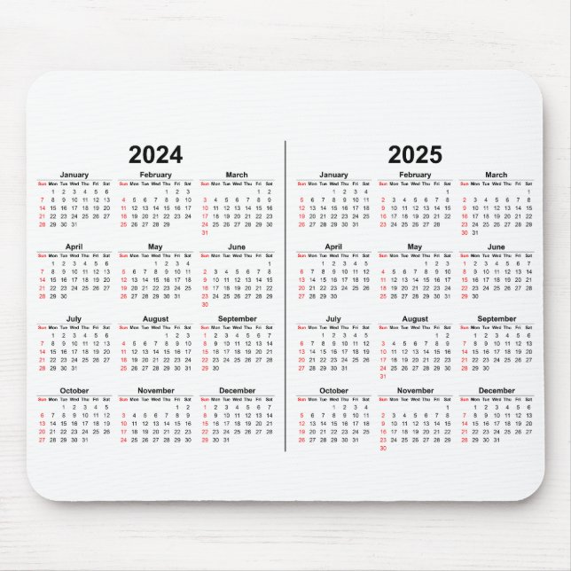 2024 2025 Kalender Schwarz-weiß 2 Jahre Mousepad (Vorne)