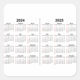 2024 2025 Kalender Schwarz-weiß 2 Jahre Quadratischer Aufkleber