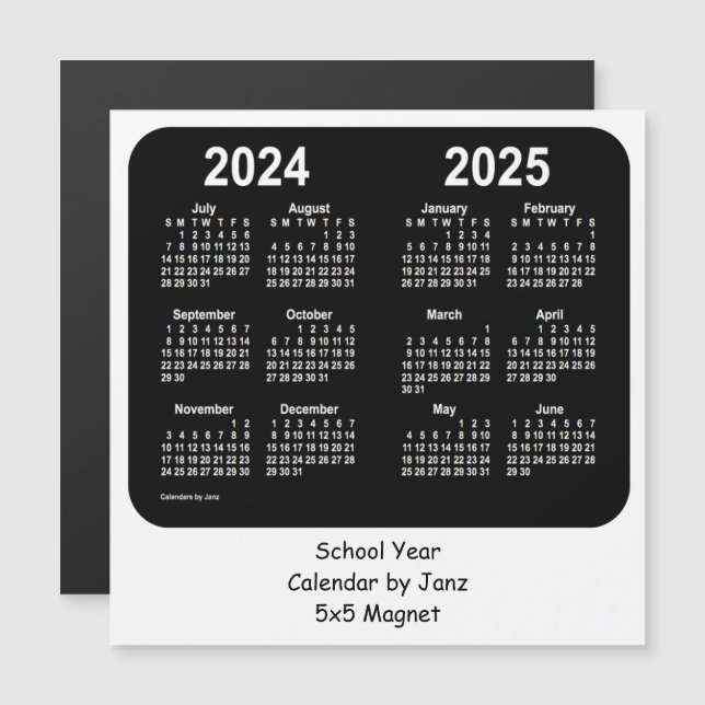 2024-2025 Schwarz-Weiß-Schulkalender von Janz Magnetkarte (Vorne/Hinten)