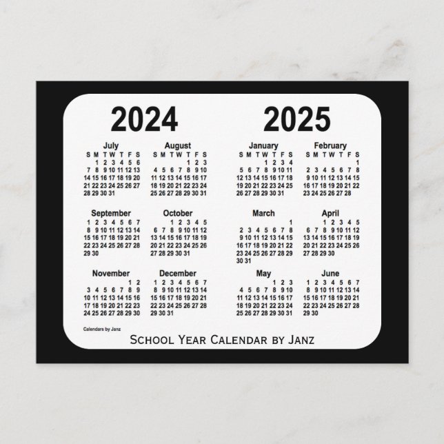 2024-2025 Schwarz-Weiß-Schulkalender von Janz Postkarte (Vorderseite)