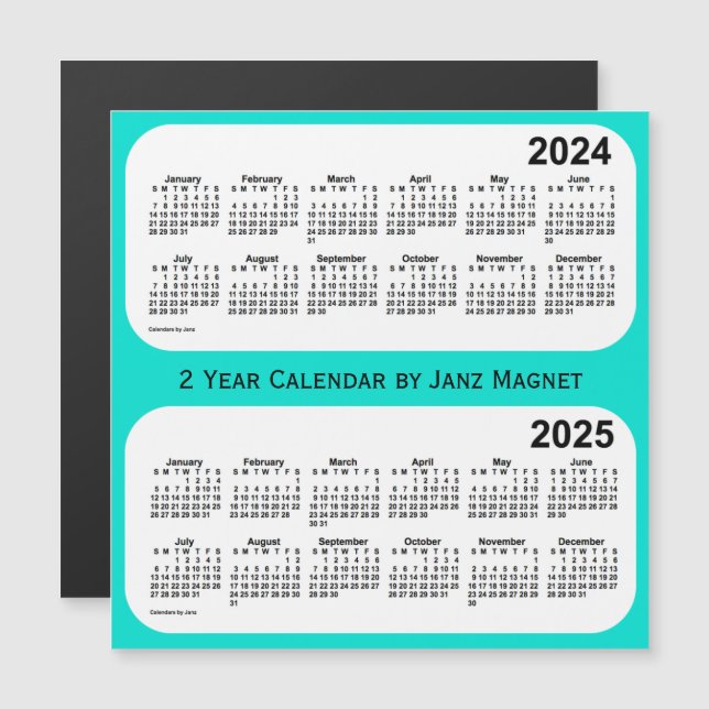 2024-2025 Türkis 2 Jahr Kalender von Janz Magnetkarte (Vorne/Hinten)