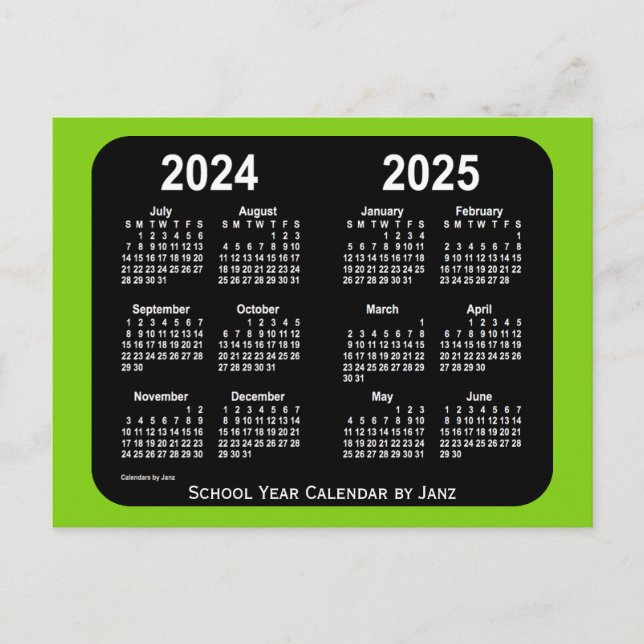 2024-2025 Yellowgreen Neon School Calendar by Janz Postkarte (Vorderseite)