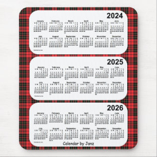 2024-2026 roter karierter 3 Jahr-Kalender durch Mousepad