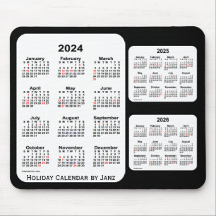 2024-2026 schwarzer 3-jähriger Feiertags-Kalender Mousepad
