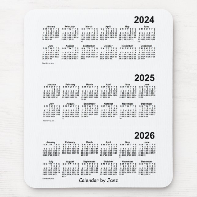 2024-2026 Weißer Dreijahreskalender von Janz Mousepad (Vorne)