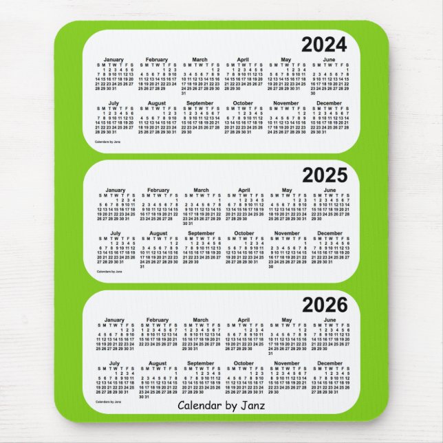 2024-2026 Yellow Green 3 Year Calendar by Janz Mousepad (Vorne)