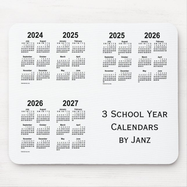 2024-2027 White 3 School Year Calendars von Janz Mousepad (Vorne)