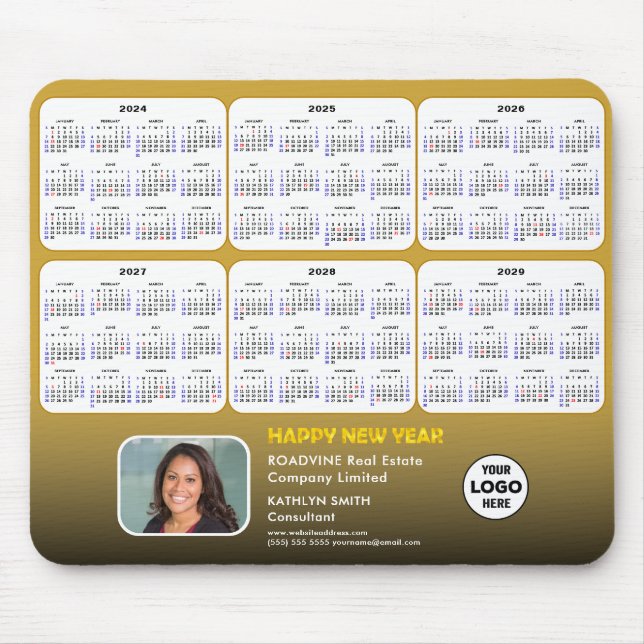 2024 - 2029 Calendar Corporate Logo Foto auf Gold Mousepad (Vorne)