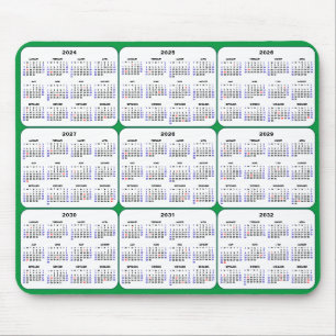 2024 - 2032 Kalender mit US-Feiertagen auf Green Mousepad