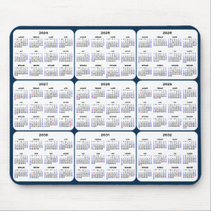 2024 - 2032 Kalender mit US-Feiertagen in Dark Blu Mousepad
