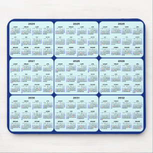 2024 - 2032 Kalender mit US-Feiertagen über Navy B Mousepad