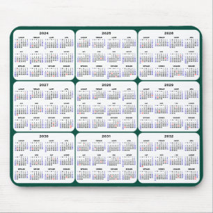 2024 - 2032 Kalender mit US Holidays Dark Green Mousepad